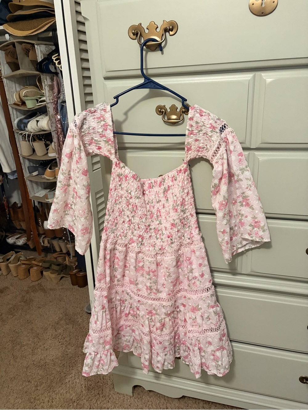 Girls Pink Floral Smocked Sundress